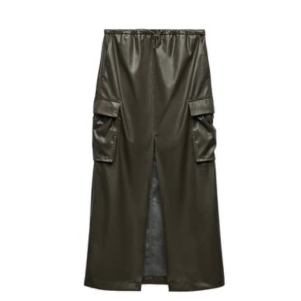 FAUX LEATHER CARGO SKIRT (grayish-green)
